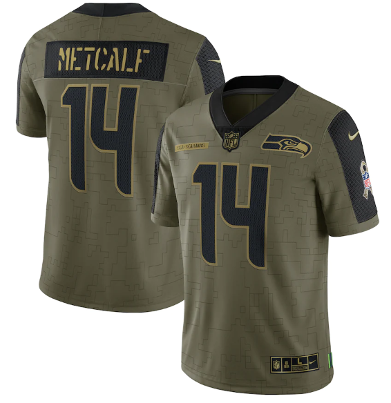 Men's Seattle Seahawks #14 D.K. Metcalf 2021 Olive Salute To Service Limited Stitched Jersey Men's Seattle Seahawks #14 D.K. Metcalf 2021 Olive Salute To Service Limited Stitched Jersey